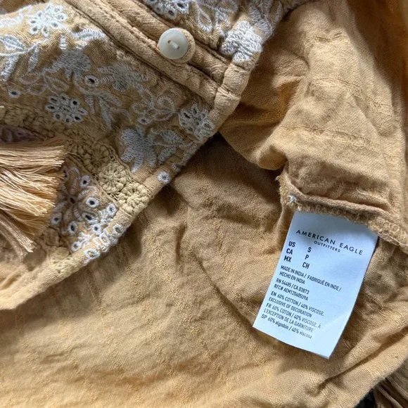 American Eagle Outfitters Mustard Cropped Embroidered Long-Sleeve Blouse - Picture 4 of 5